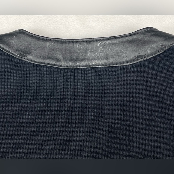 Black Woven Leather Jacket with Knit Sleeves - Picture 8 of 9